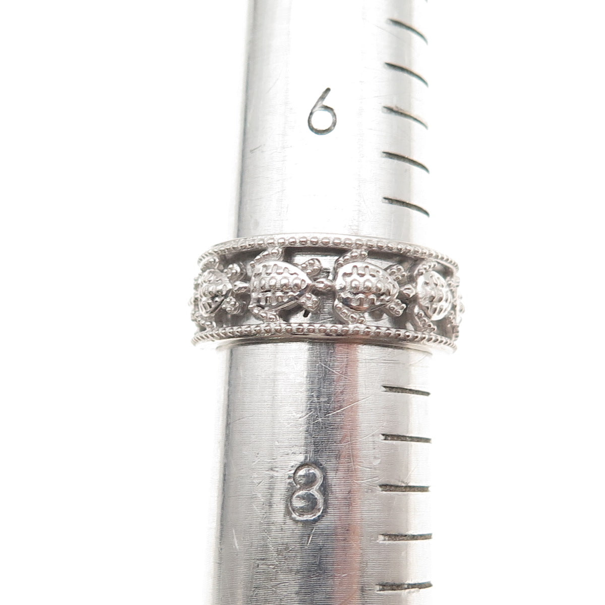 D'Joy 925 Sterling Silver Real Round-Cut Diamond Turtle Band Ring Size 7.25
