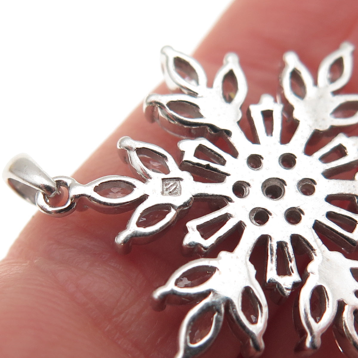 925 Sterling Silver Round Marquise & Tapered Baguette-Cut C Z Snowflake Pendant