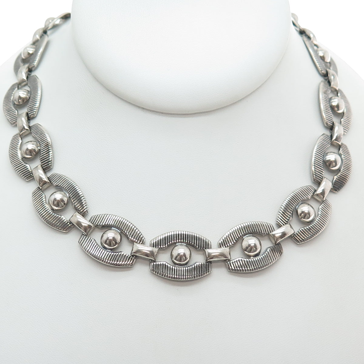 DANECRAFT 925 Sterling Silver Antique Art Deco Beaded Panel Chain Necklace 16"