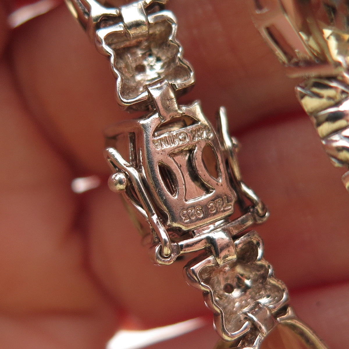 Town & Country Sterling 14K Gold Vintage Real Diamond Smoky Quartz Bracelet 7"