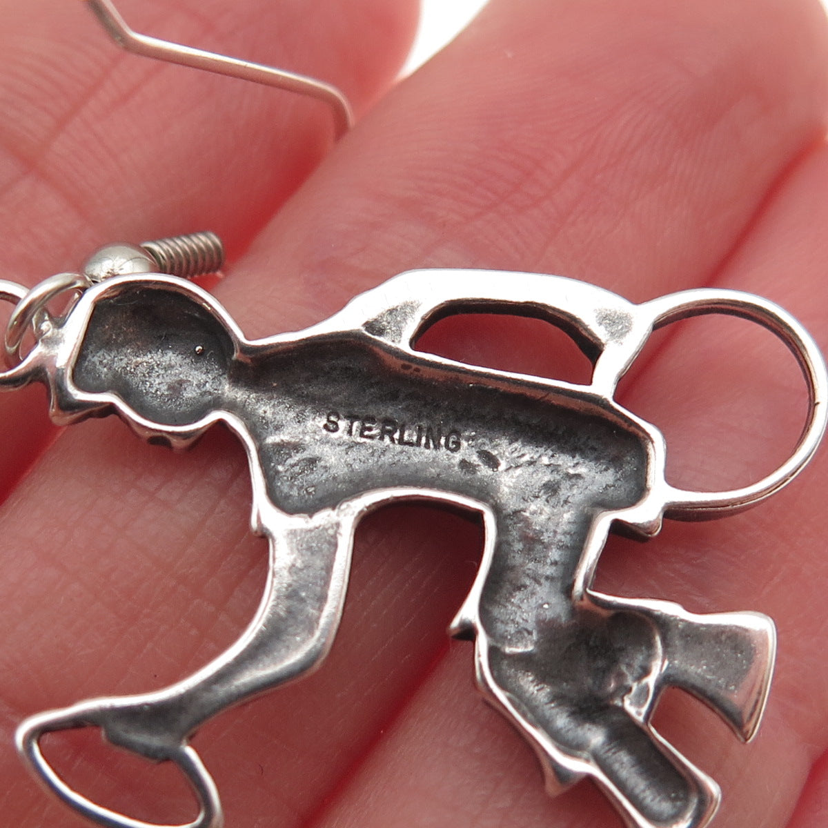 925 Sterling Silver Vintage Mayan Hoop Game Playing Men Oxidized Dangle Earrings