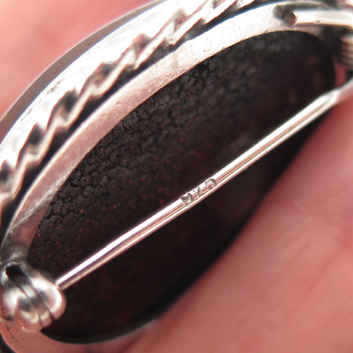 925 Sterling Silver Vintage Real Cabochon Amber Pin Brooch