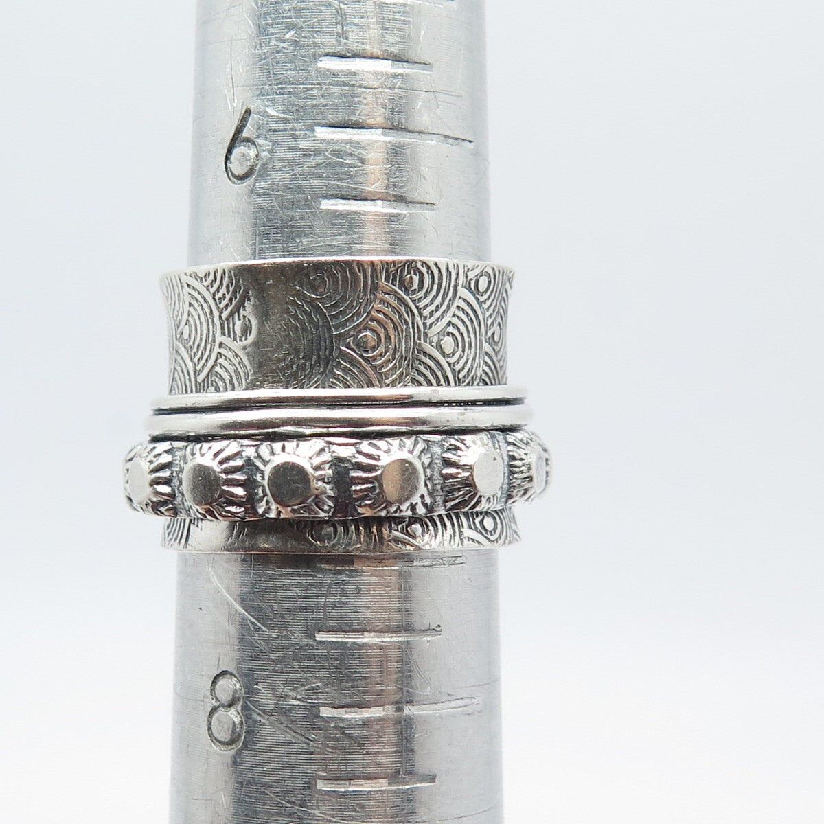 925 Sterling Silver Vintage Cannetille Wide Band Ring Size 7.5