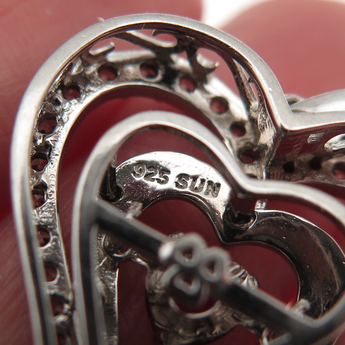 SUN 925 Sterling Silver Lab-Created Ruby & C Z Heart Charm Pendant