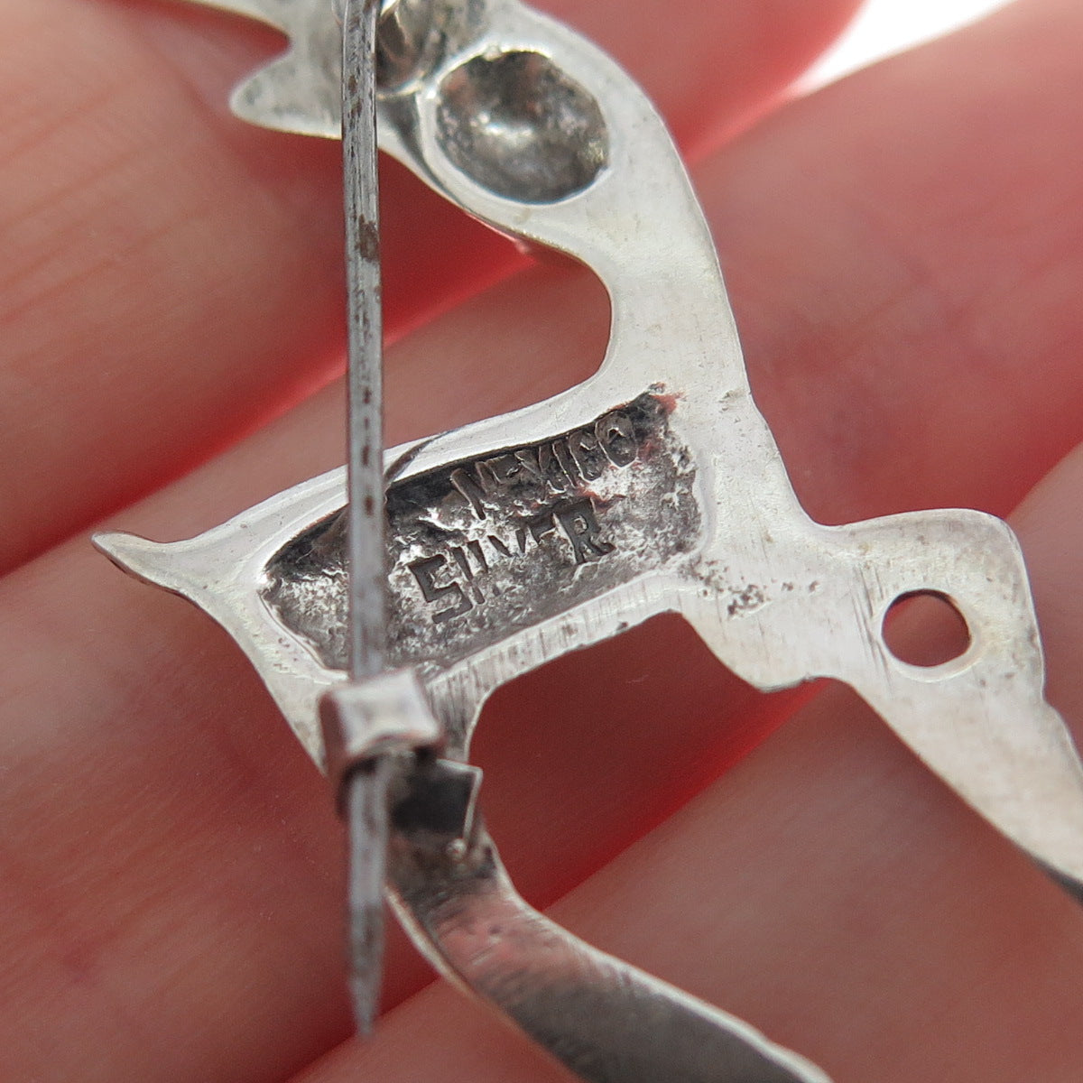 925 Sterling Silver Vintage Mexico Deer Oxidized Pin Brooch