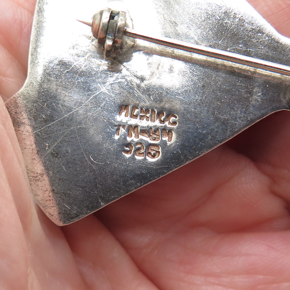 925 Sterling Silver Vintage Mexico Modernist Box Oxidized Pin Brooch / Pendant