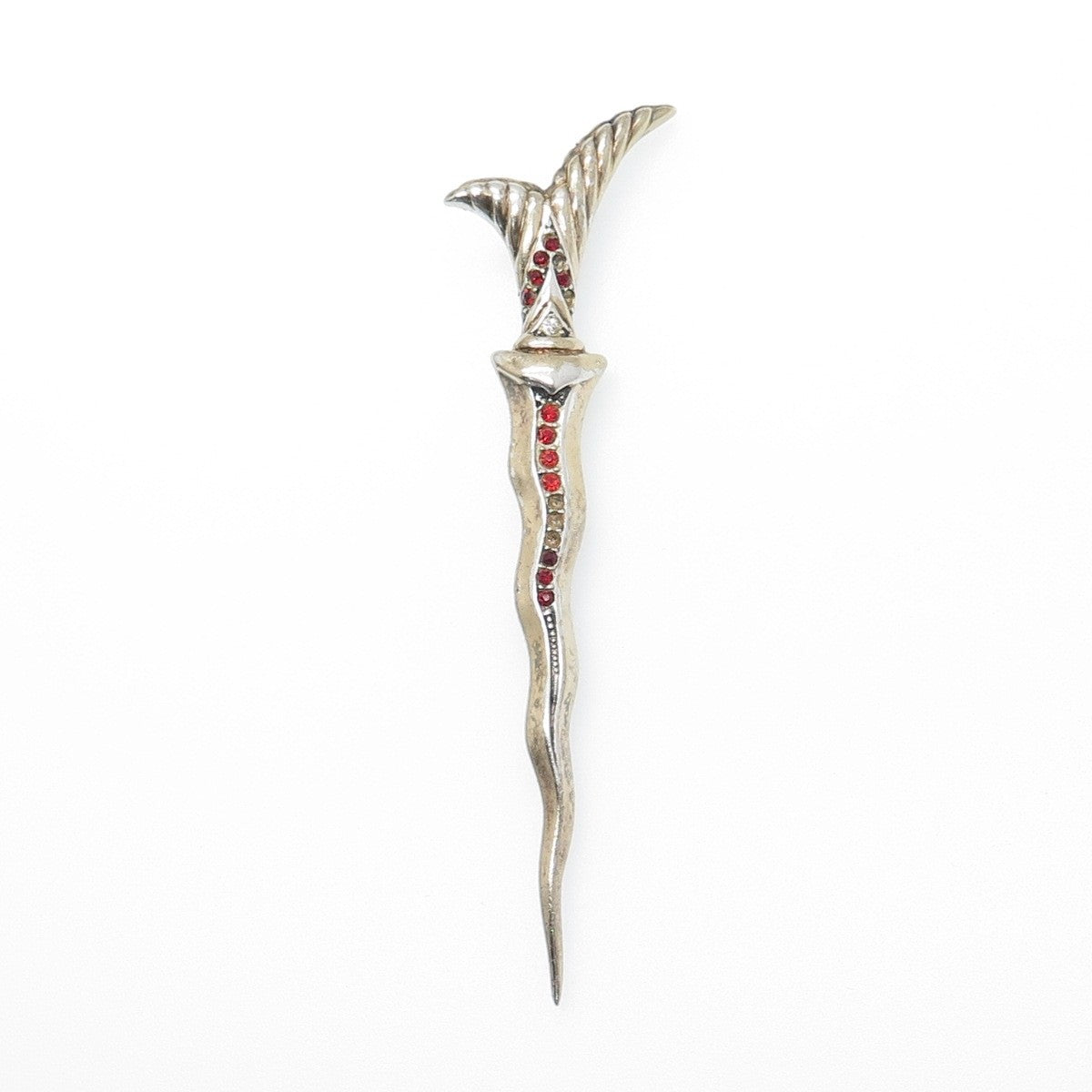 925 Sterling Gold Plated Vintage Rhinestone Sword Pin Brooch (missing 5 stones)