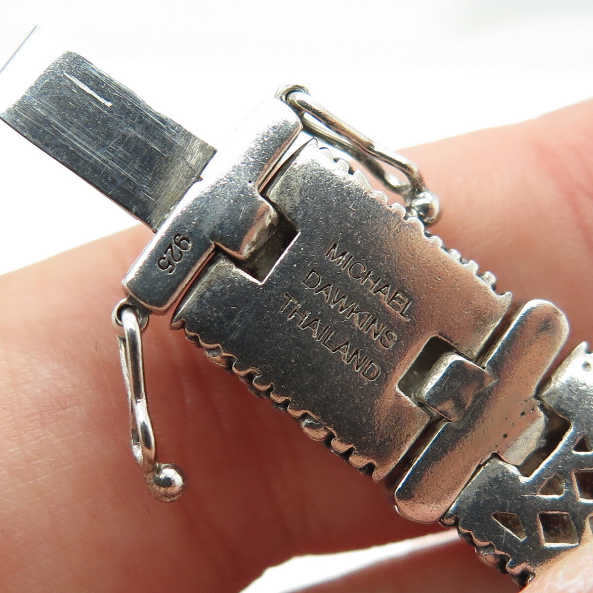 MICHAEL DAWKINS 925 Sterling Silver Granulated Panel Link Bracelet 6.5"