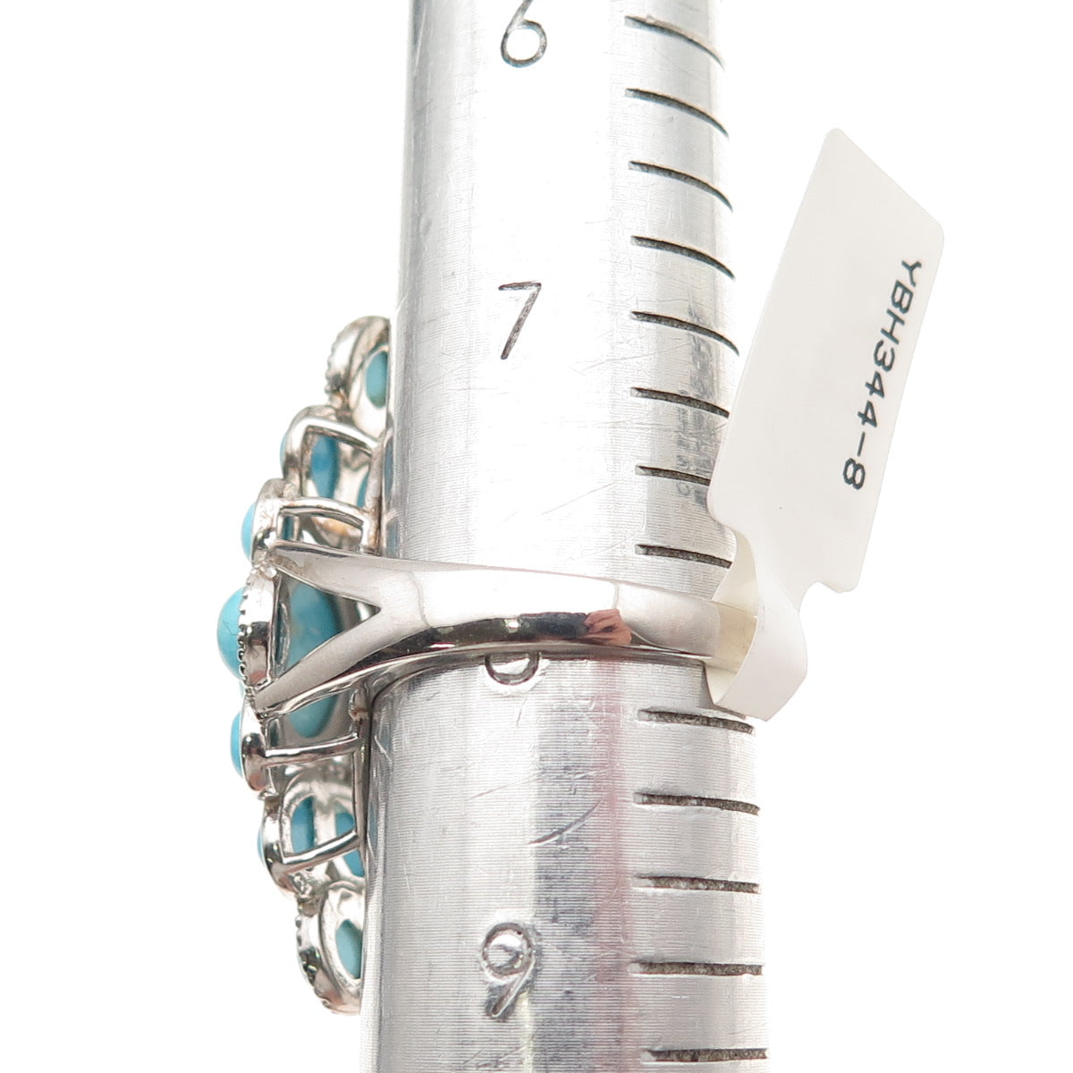 925 Sterling Silver Real Sleeping Beauty Turquoise Floral Ring Size 8
