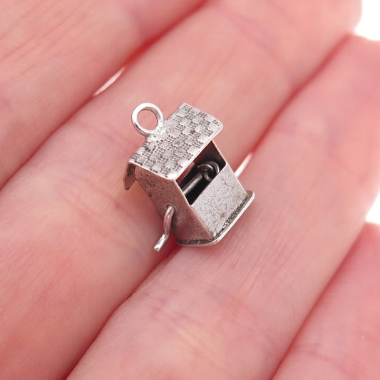 925 Sterling Silver Antique Art Deco Water Well Oxidized 3D Charm Pendant