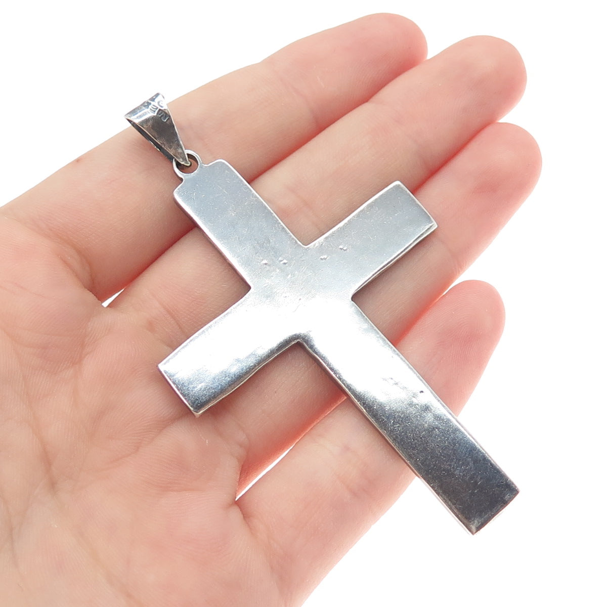 925 Sterling Silver Vintage Mexico Cross Religious Oxidized Large Pendant