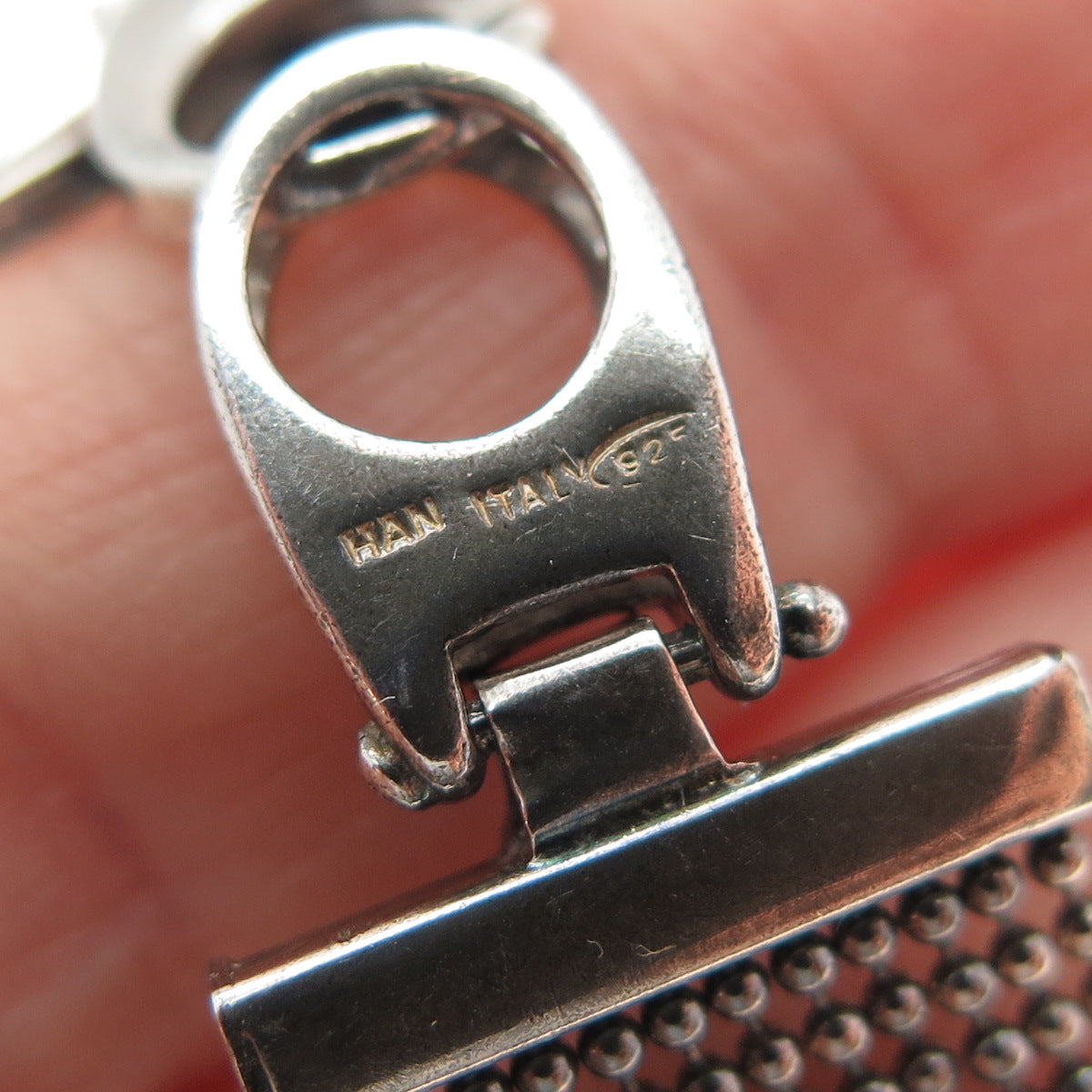 HAN 925 Sterling Silver Vintage Italy Oxidized Beaded Mesh Link Bracelet 7.25"