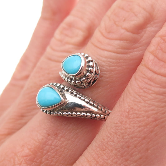 925 Sterling Silver Vintage Real Turquoise Oxidized Adjustable Ring Size 8.25