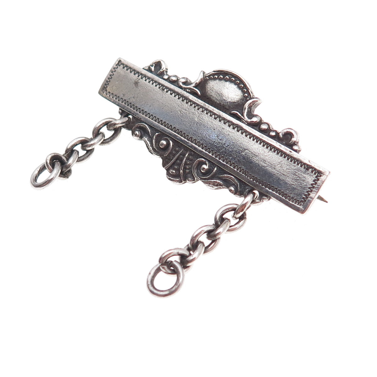 925 Sterling Silver Antique Art Deco Nameplate Oxidized Pin Brooch