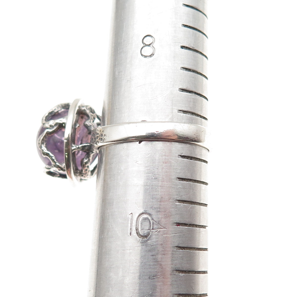 925 Sterling Silver Vintage Real Amethyst Modernist Oxidized Ring Size 9