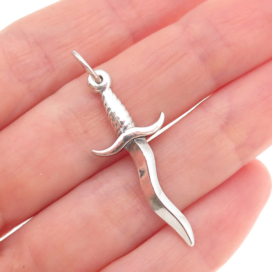 925 Sterling Silver Vintage Dagger Oxidized Charm Pendant