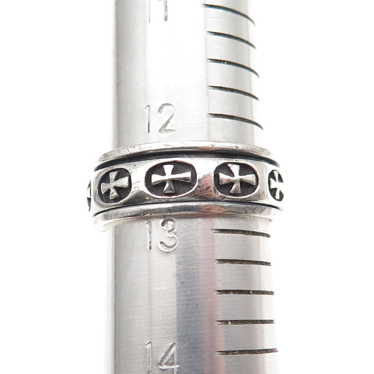 925 Sterling Silver Vintage Cross Oxidized Rotating Band Ring Size 13