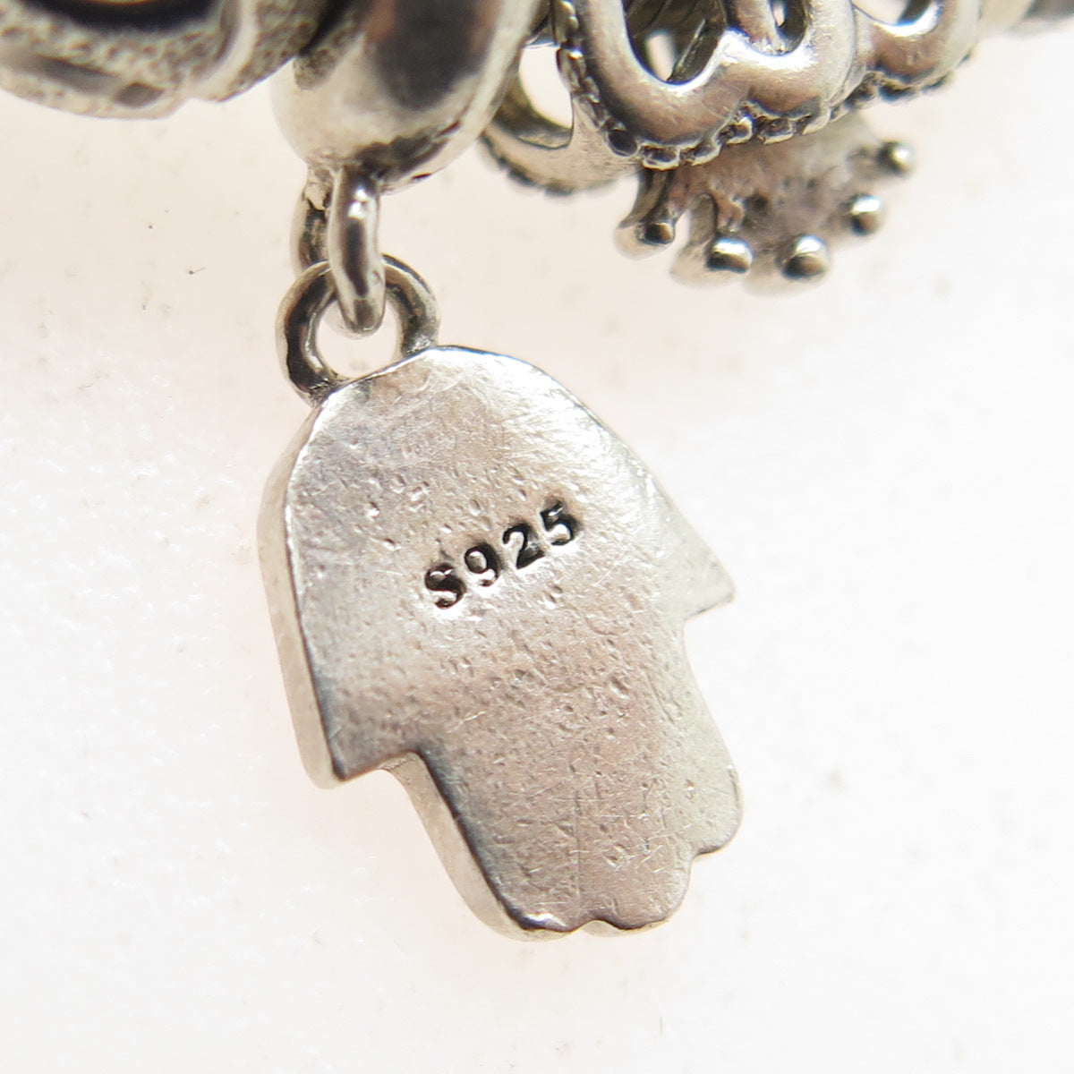 925 Sterling Silver C Z & Enamel Assorted Charms Snake Link Bracelet 6.75"