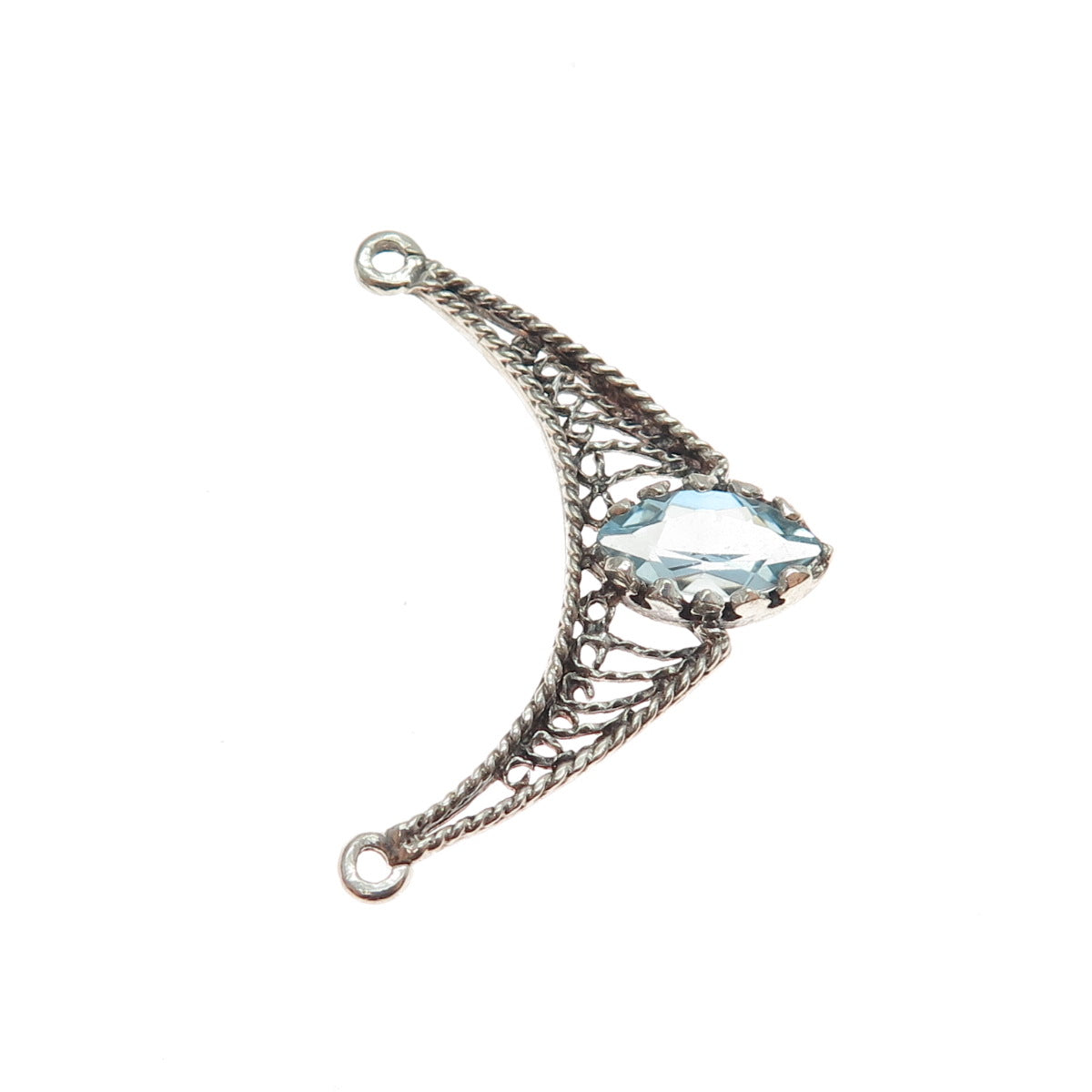 925 Sterling Silver Vintage Real Marquise-Cut Blue Topaz Centerpiece Pendant