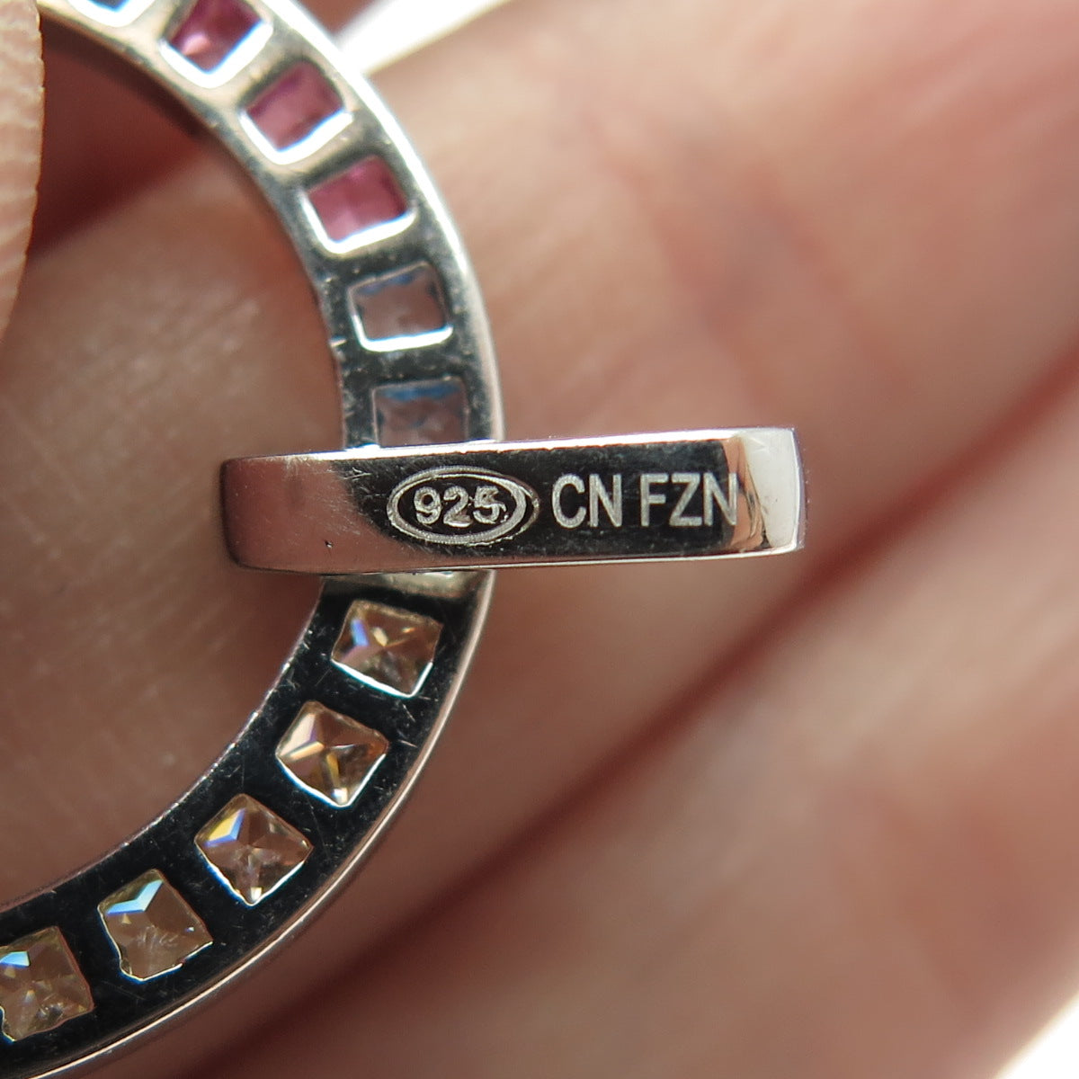 925 Sterling Silver Multi-Color C Z Rainbow Circle of Life Pendant