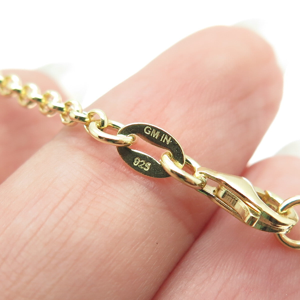 925 Sterling Silver Star Charm Rolo Link Bracelet 7"