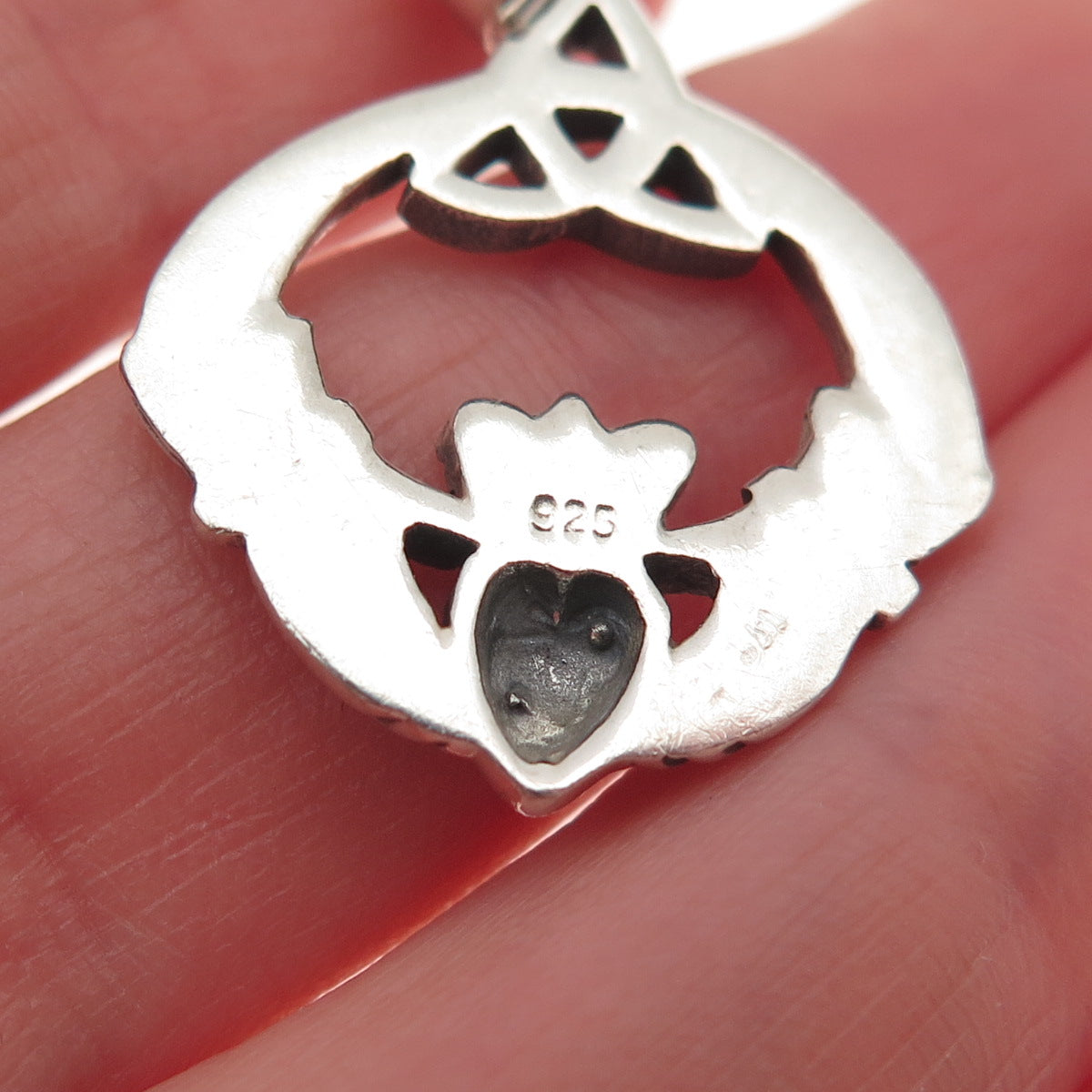 925 Sterling Silver Vintage Irish Claddagh Oxidized Charm Pendant