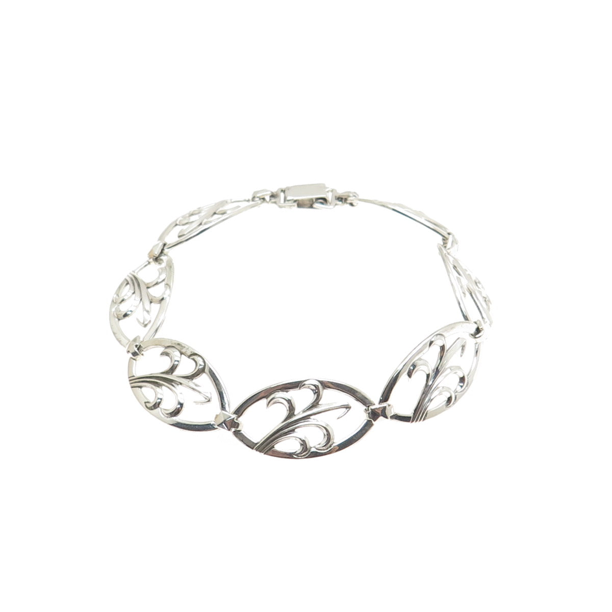 W. E. RICHARDS 925 Sterling Silver Antique Art Deco Floral Link Bracelet 7"