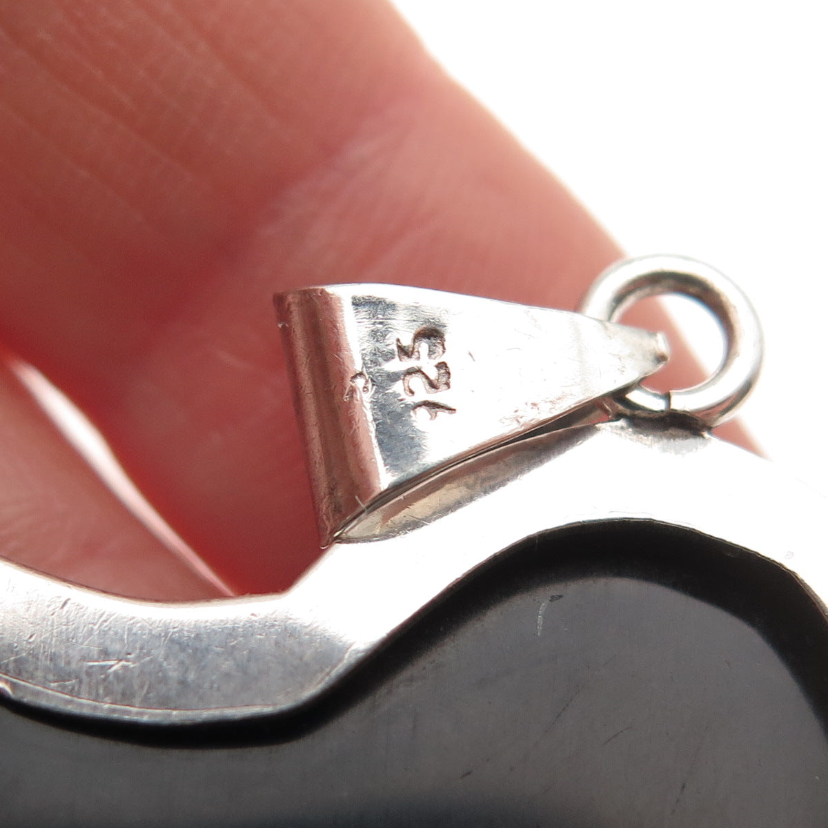 925 Sterling Silver Vintage Real Black Onyx & Opal Inlay Modernist Bird Pendant