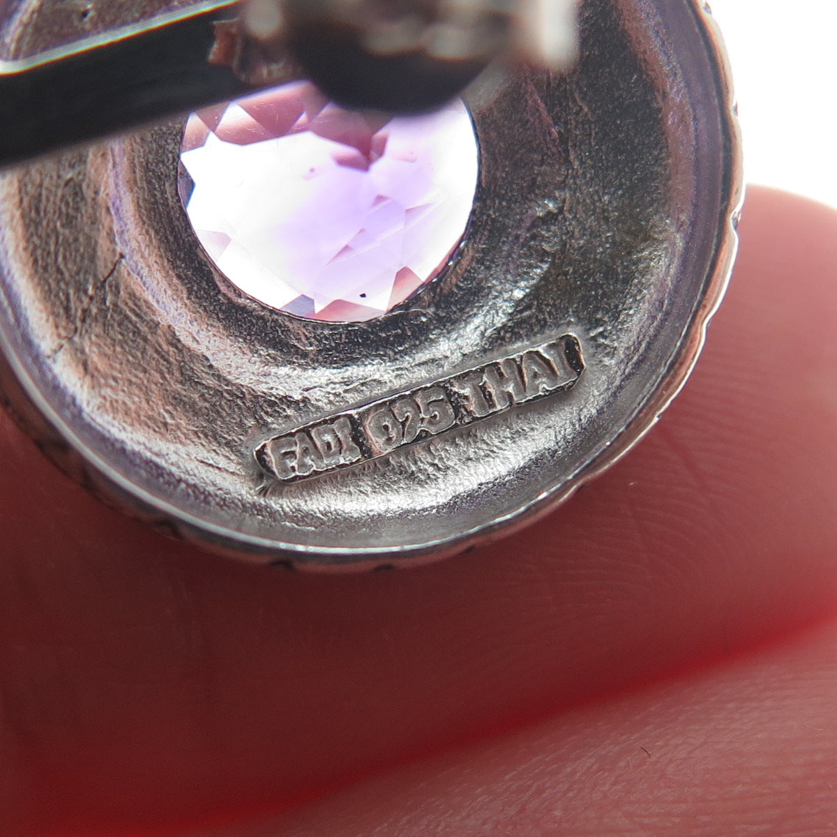 FADI Sterling Silver 2-Tone Vintage Real Amethyst Modernist Oxidized Earrings