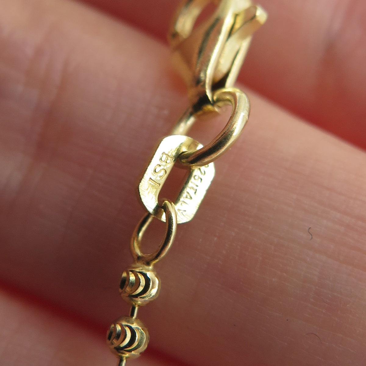 925 Sterling Gold Plated BSI Italy Diamond-Cut Ball Beaded Chain Necklace 30"