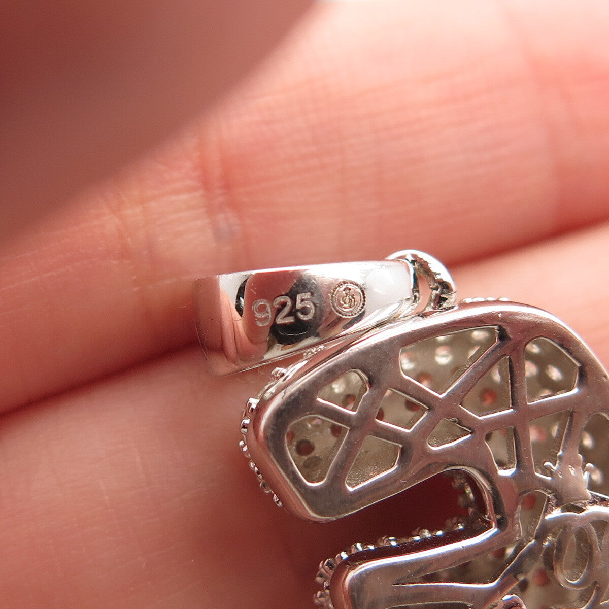 925 Sterling Silver Pave C Z Letter "F" Initial Pendant