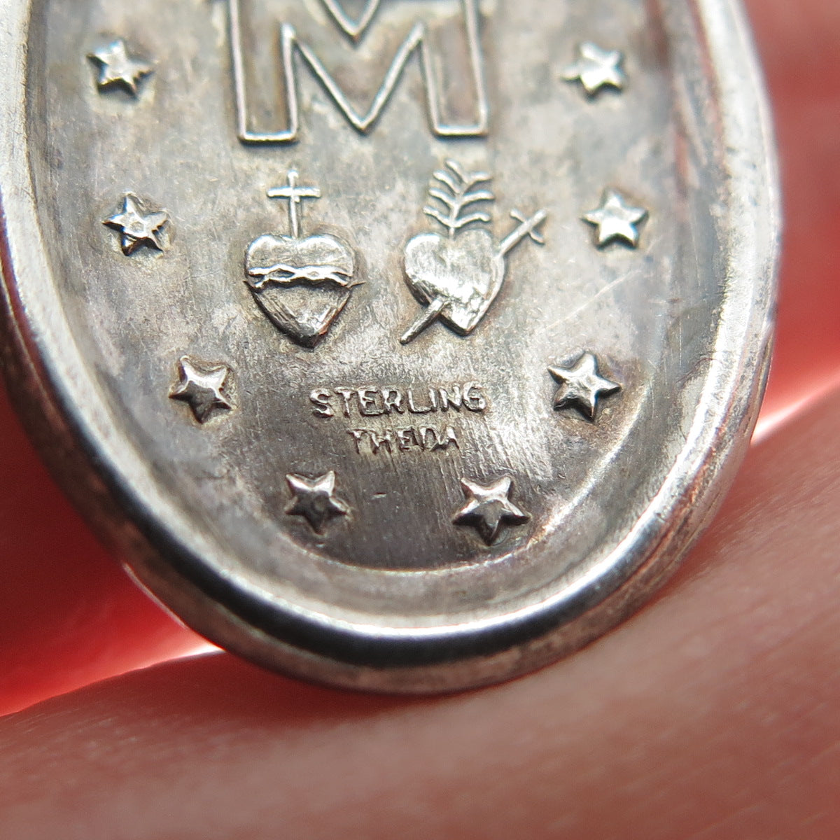 THEDA 925 Sterling Silver Antique Art Deco St. Mary Religious Pendant