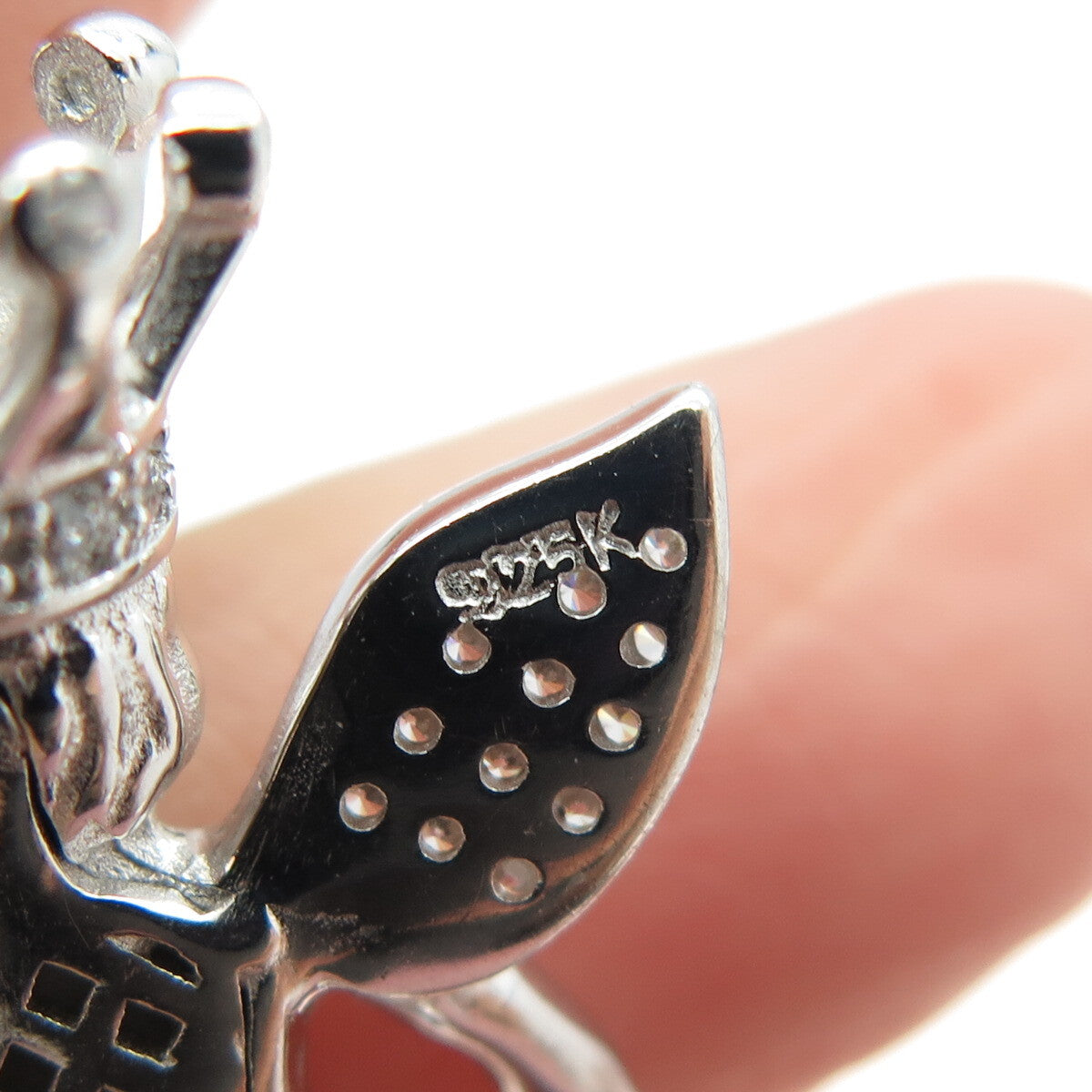 925 Sterling Silver Round-Cut C Z Crown Baby Angel Pendant
