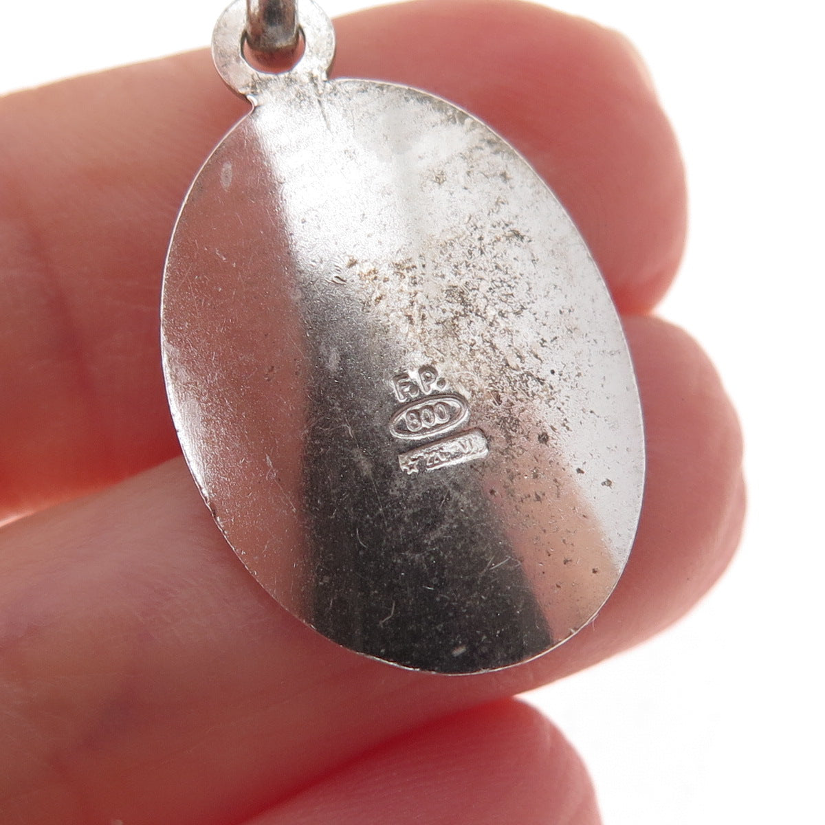 800 Silver Antique Art Deco Italy Enamel Virgin Mary Charm Pendant