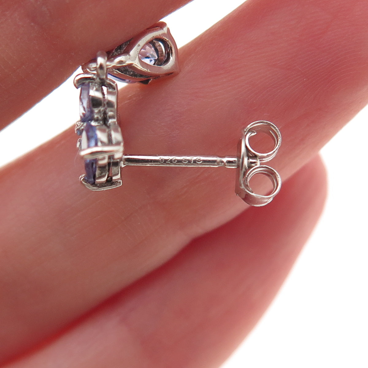 Chuck Clemency 925 Sterling Silver Real Round & Pear-Cut Tanzanite Earrings