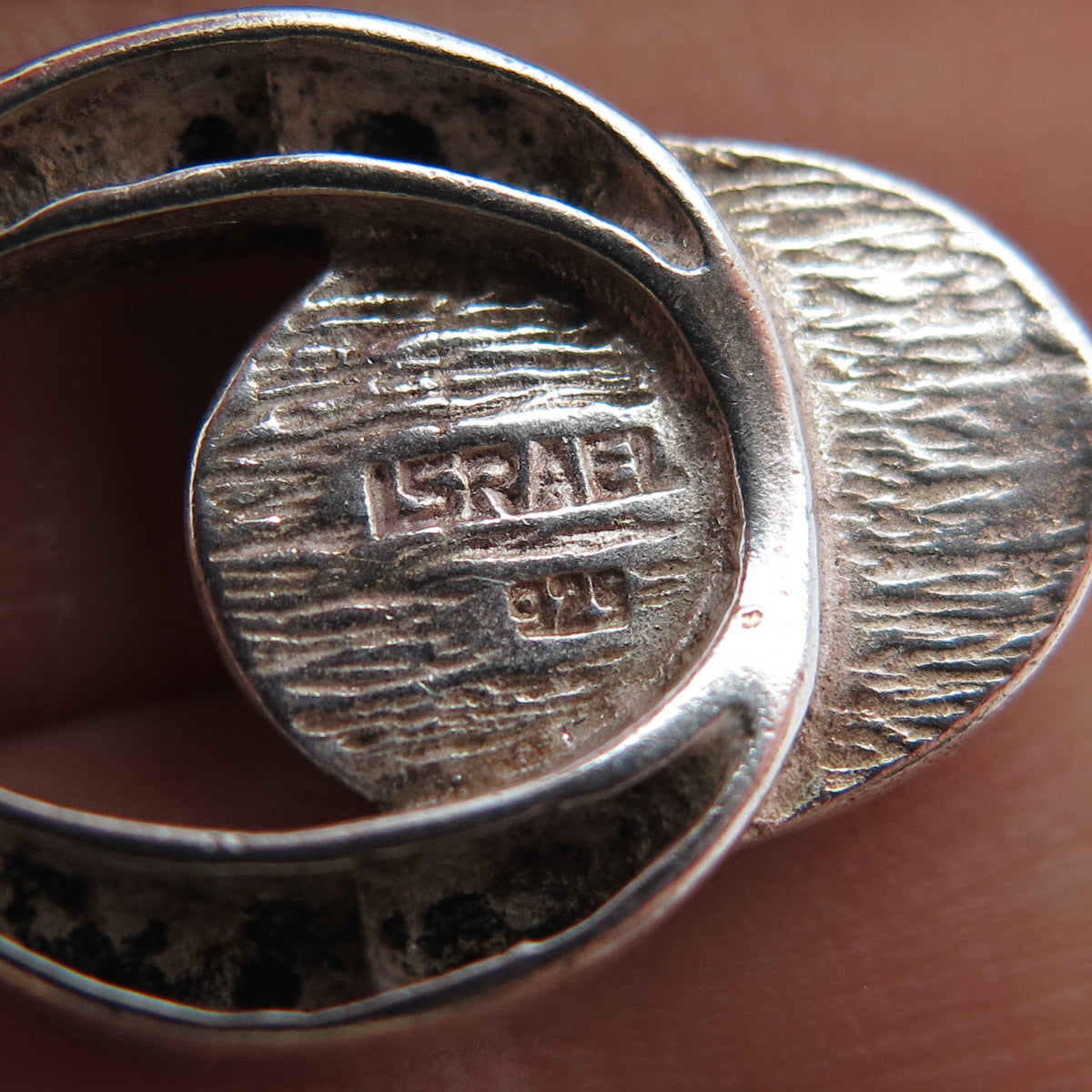 925 Sterling Silver Vintage Israel Real Agate Modernist Charm Pendant