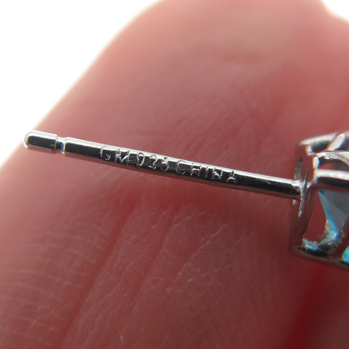 925 Sterling Silver Heart-Cut Blue C Z Stud Earrings