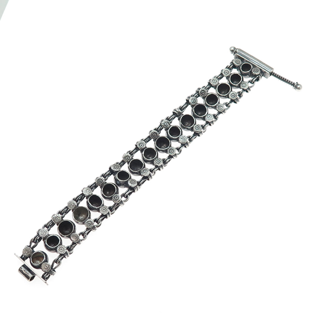 RA Rajasthani Sterling Silver Vintage Modernist Ball Beaded Oxidized Bracelet 7"