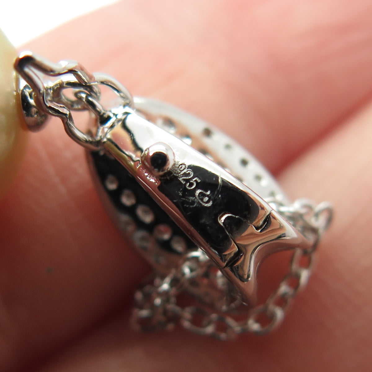 925 Sterling Silver Real Pearl & White Topaz Cable Chain Necklace 18"