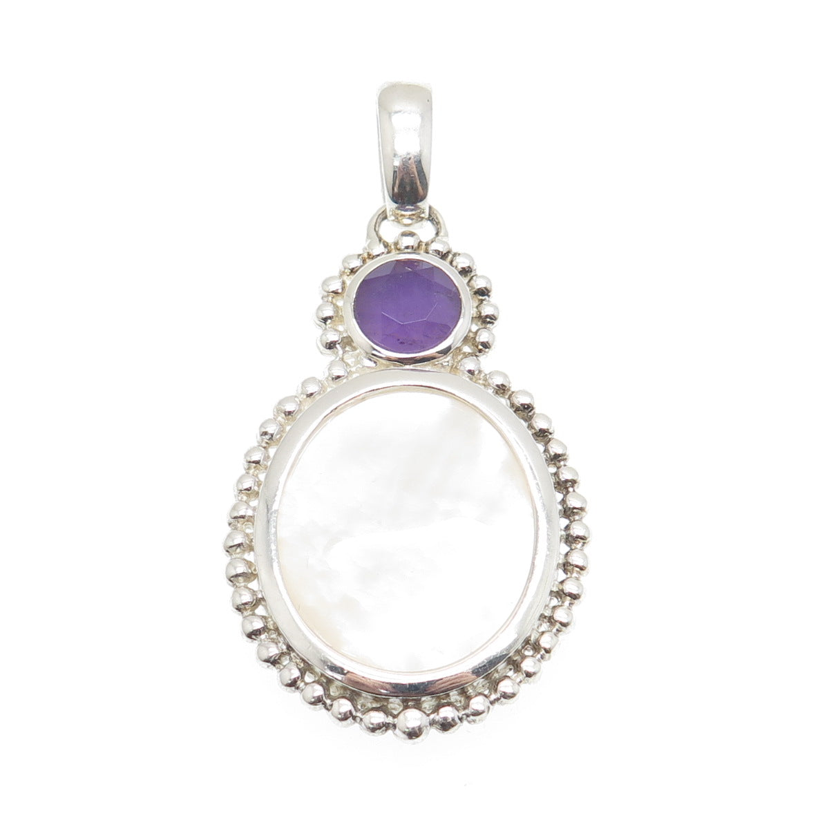 WHITNEY KELLY 925 Sterling Silver Vintage Real MOP & Amethyst Modernist Pendant