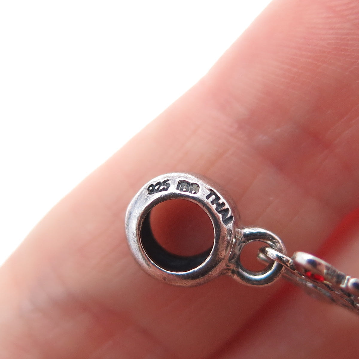 925 Sterling Silver Vintage Red Rhinestone Love You Minimalist Charm Pendant