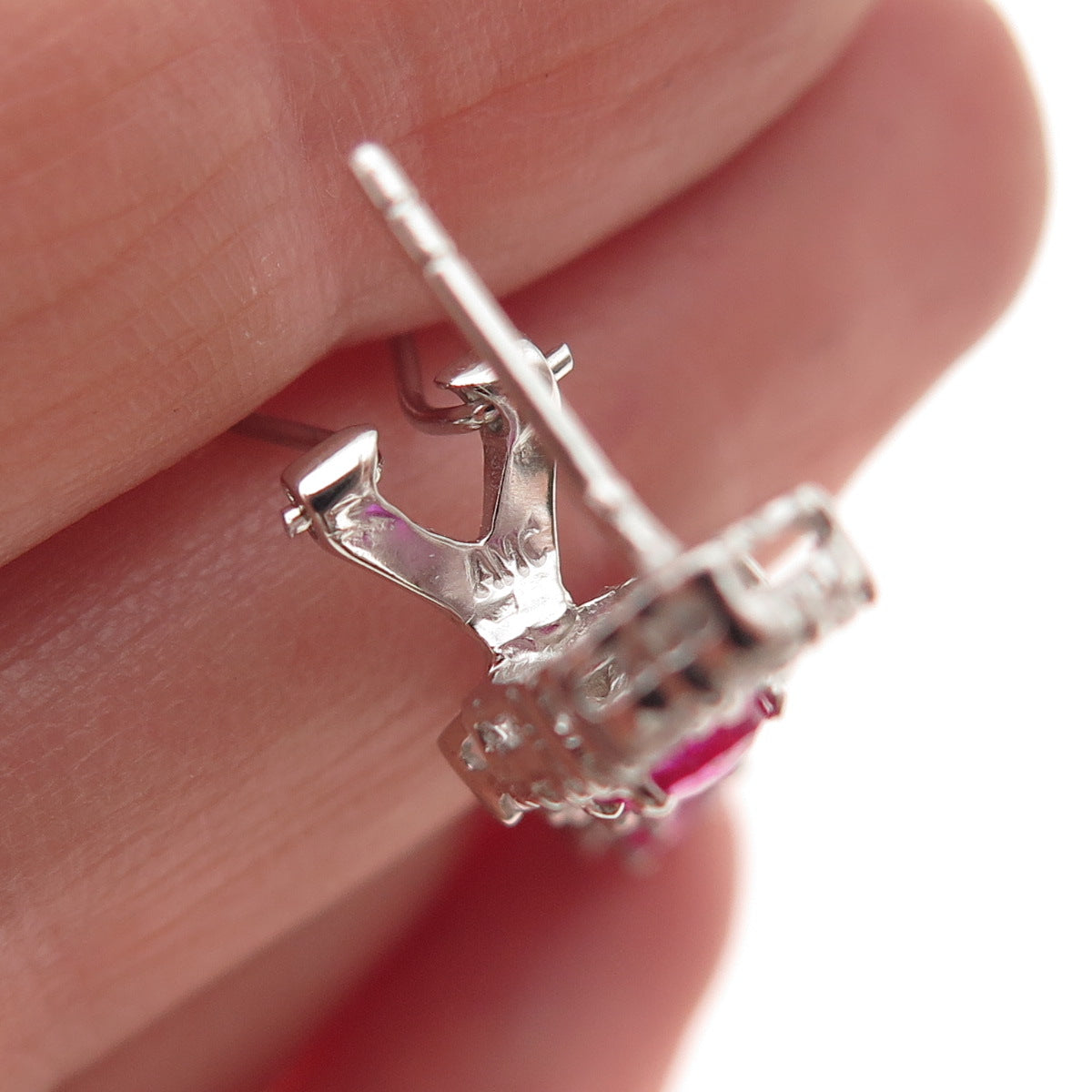 925 Sterling Silver Lab-Created Ruby & C Z Omega Back Dangle Earrings