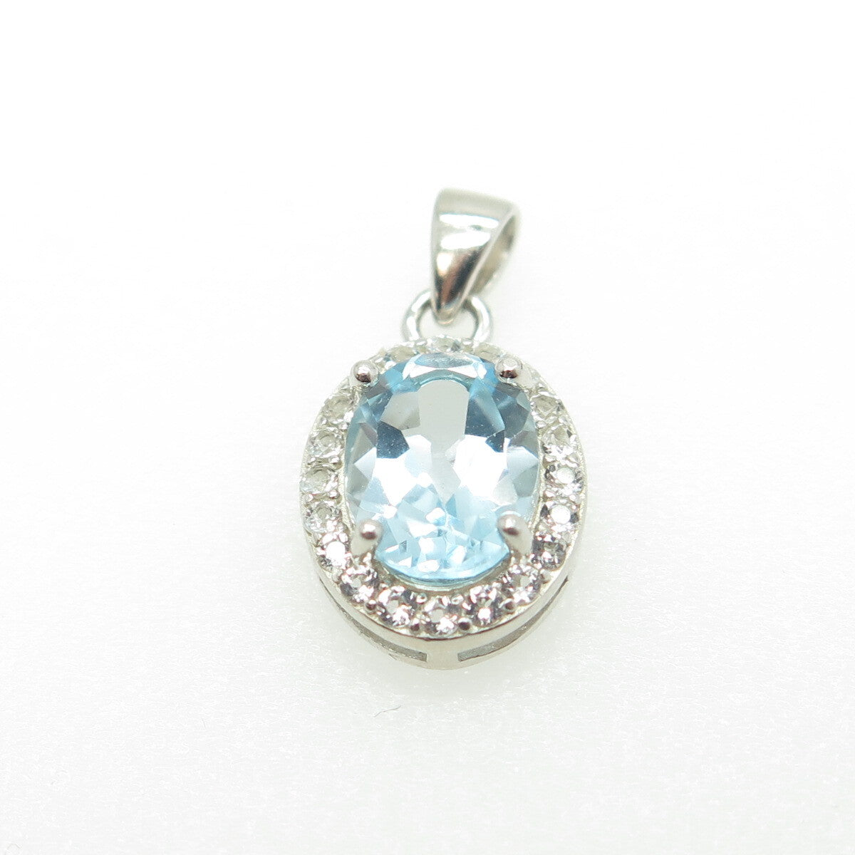HAN 925 Sterling Silver Real Round & Oval-Cut White & Blue Topaz Pendant