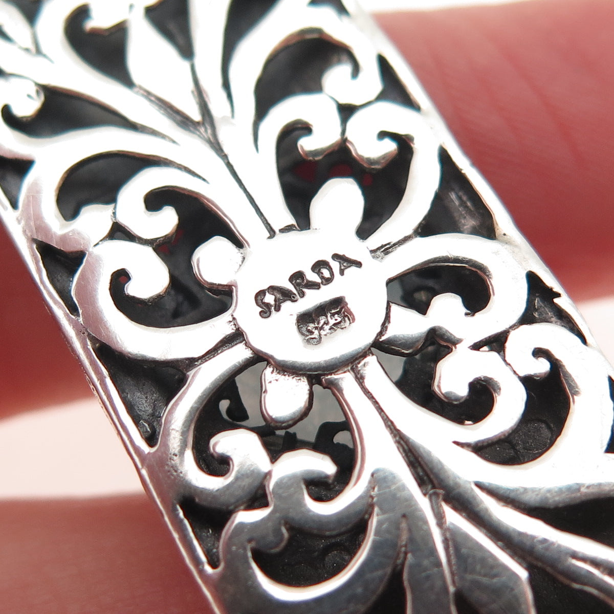 SARDA Sterling Silver Vintage Real Aquamarine Granulated Floral Scroll Pendant