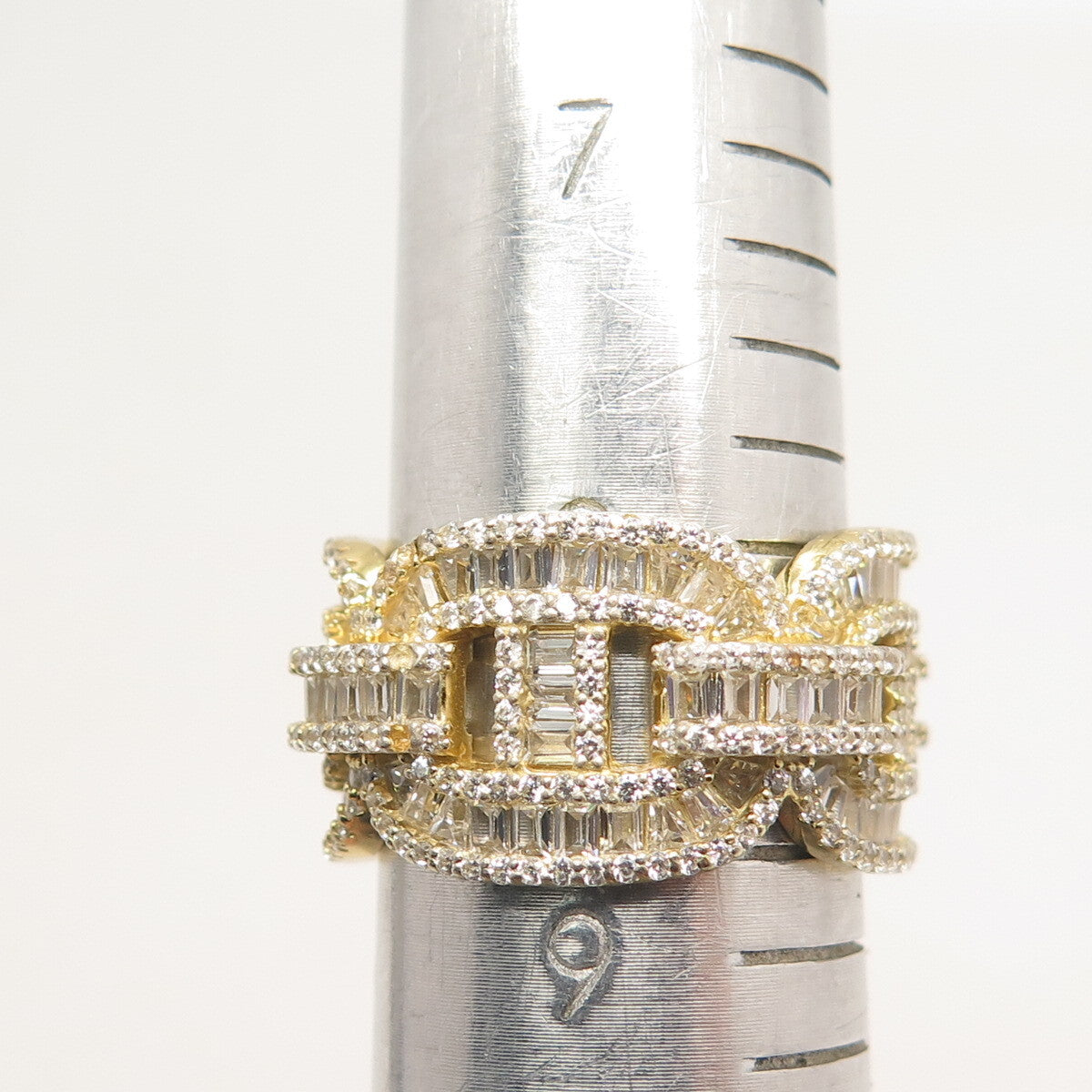 925 Sterling Silver Gold-Plated C Z Chain Ring Size 8.5