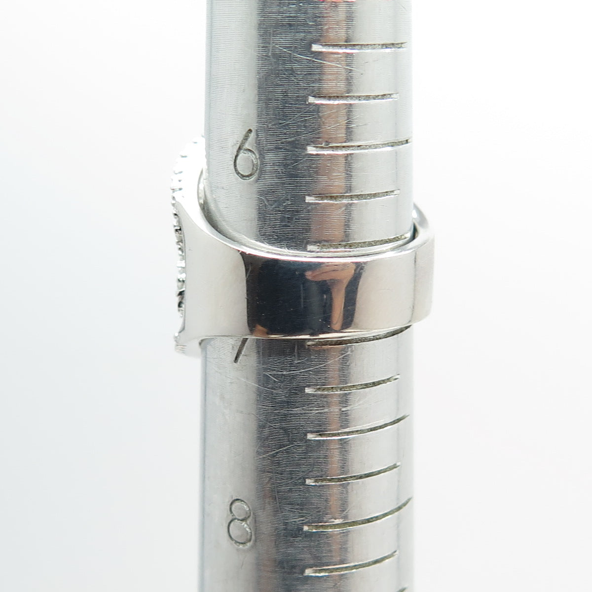 925 Sterling Silver Real Round-Cut Diamond Floral Cross Ring Size 7