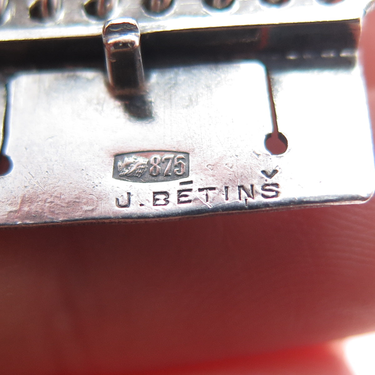 J. BETINS 875 Silver Vintage Latvia Beaded Spring Bar Link Bracelet 7.75"