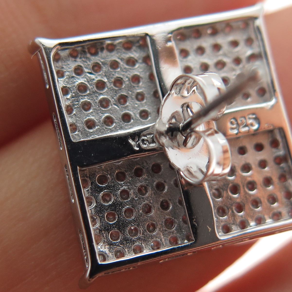 925 Sterling Silver Round-Cut C Z 15mm Square Stud Earrings