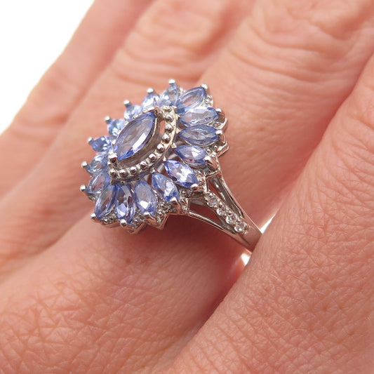 Chuck Clemency 925 Sterling Silver Real Tanzanite & White Topaz Ring Size 8.25