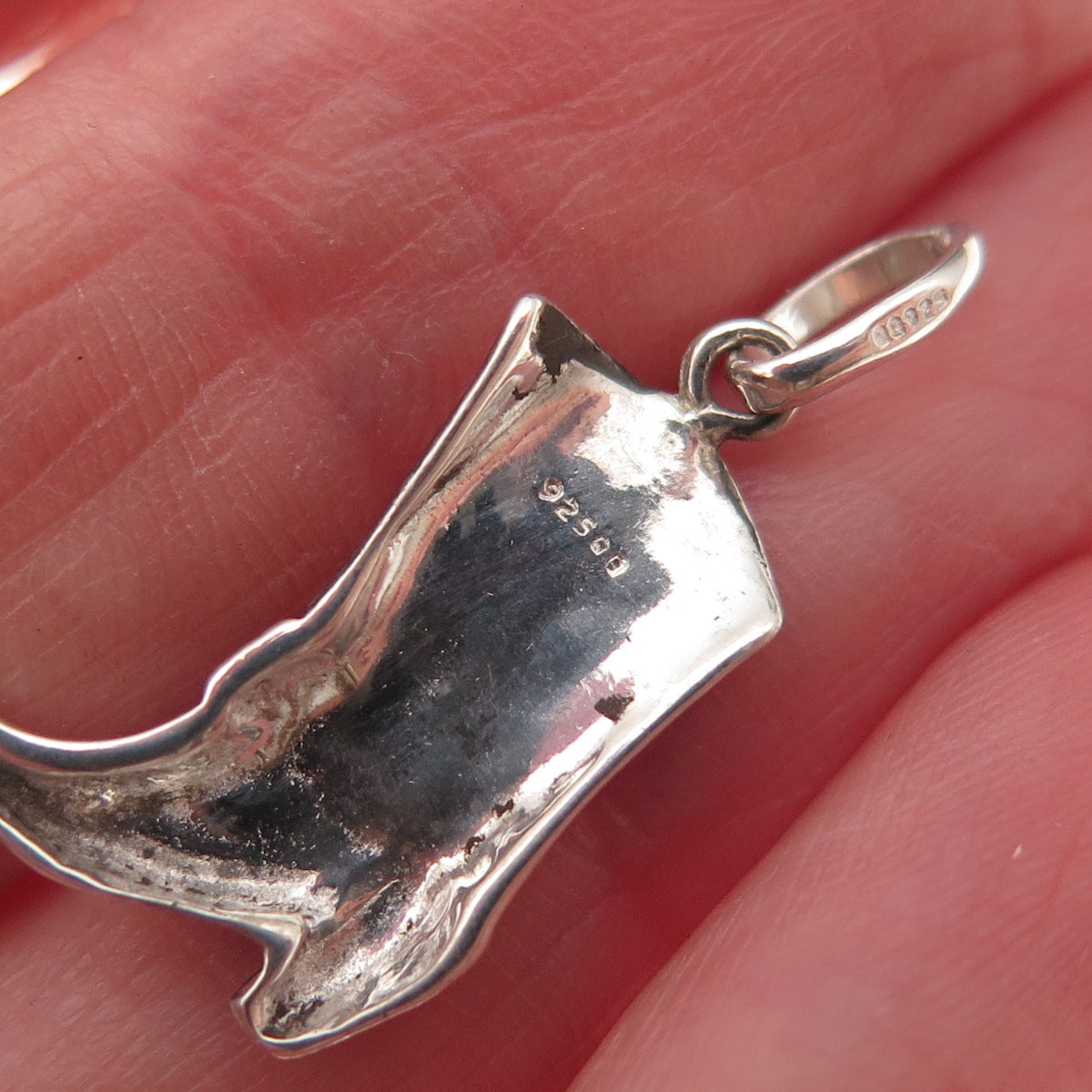 925 Sterling Silver Vintage Cowboy Shoe Oxidized Charm Pendant